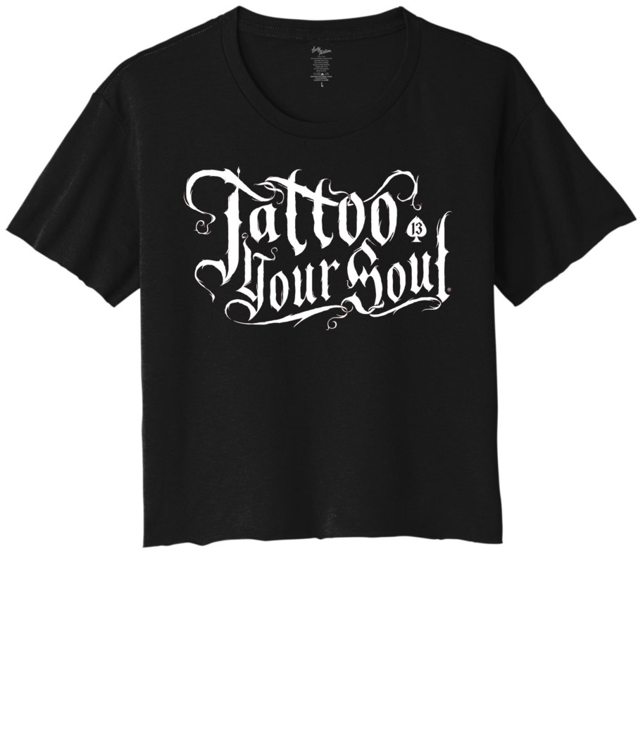 Womens Lucky 13 | Tattoo Your Soul Women'S Crop Top Tee - Black/White