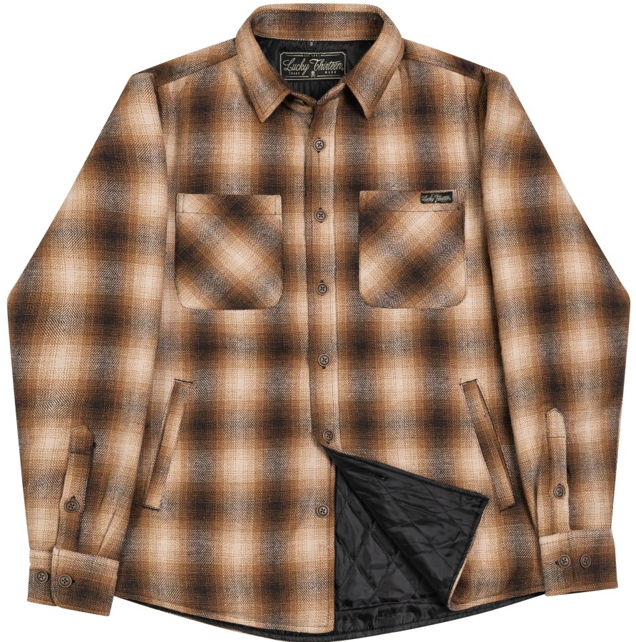 Mens Lucky 13 | Honky Tonk Quilted Lined Flannel Shacket - Coffee