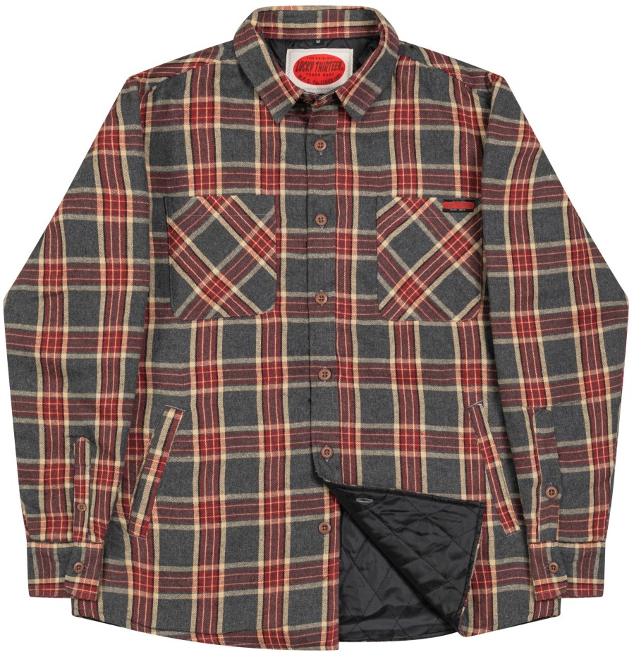 Mens Lucky 13 | Riverside Quilted Lined Midweight Flannel - Red/Grey