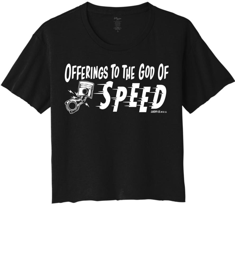 Womens Lucky 13 | Offerings To The God Of Speed Women'S Crop Top Tee - Black