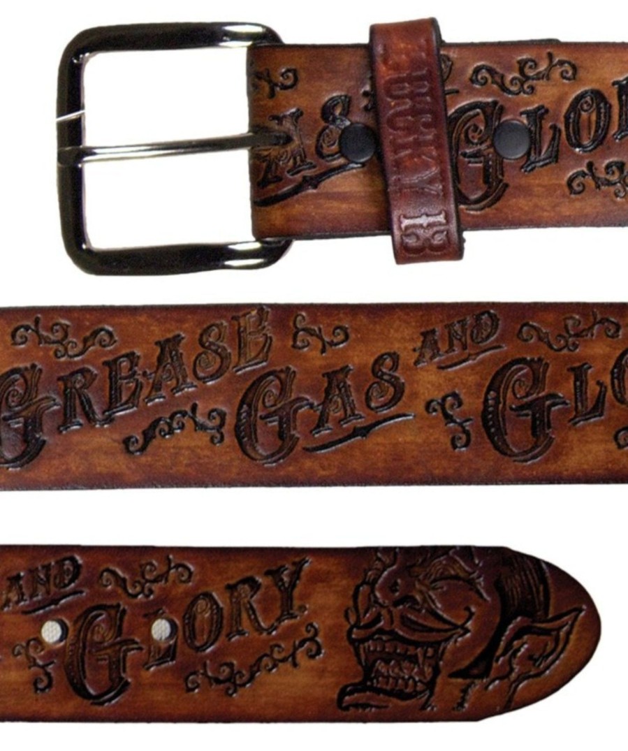 Accessories Lucky 13 | The Grease, Gas & Glory Embossed Leather Belt - Antiqued Brown