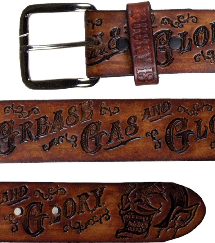 Accessories Lucky 13 | The Grease, Gas & Glory Embossed Leather Belt - Antiqued Brown