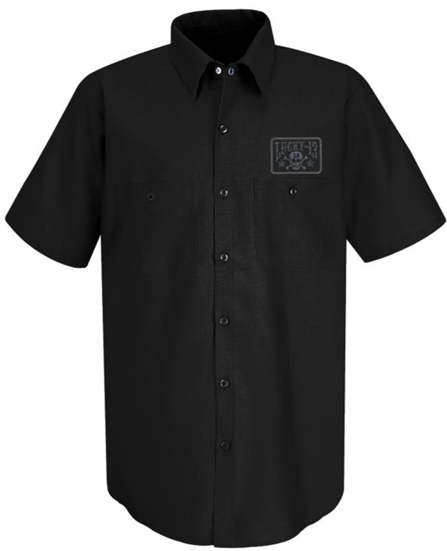 Mens Lucky 13 | The Skull Stars Shop Shirt With Embroidered Patch- Black