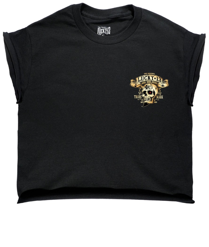 Womens Lucky 13 | The Booze, Bikes & Broads Custom Cropped Capped Sleeve Women'S Tee **New**