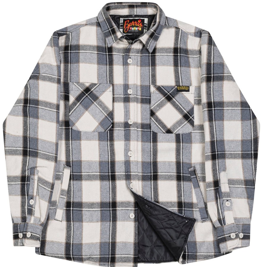 Mens Lucky 13 | The Panel Quilted Lined Flannel Shacket -Cream/Blue