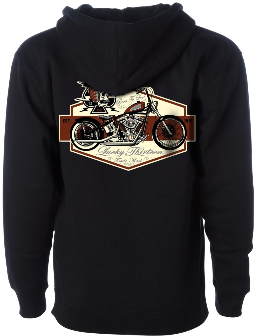 Mens Lucky 13 | Skull Bobber Heavyweight Full Zip Hooded Sweatshirt - Black