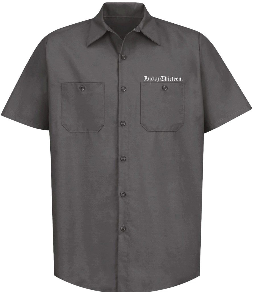 Mens Lucky 13 | The Winged Skully Work Shirt - Charcoal