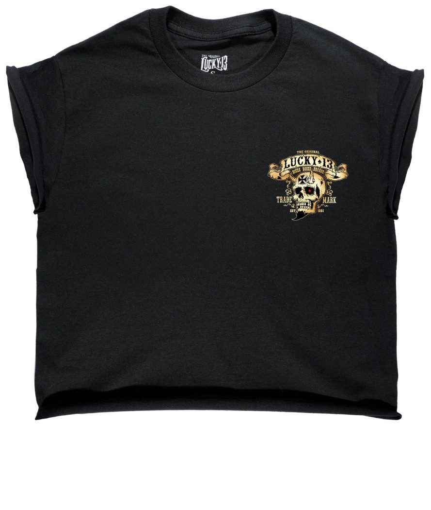 Womens Lucky 13 | The Booze, Bikes & Broads Custom Cropped Capped Sleeve Women'S Tee **New**