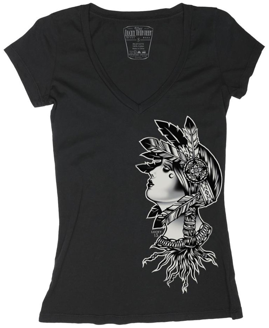 Womens Lucky 13 | The Pluma Deep V-Neck Tee