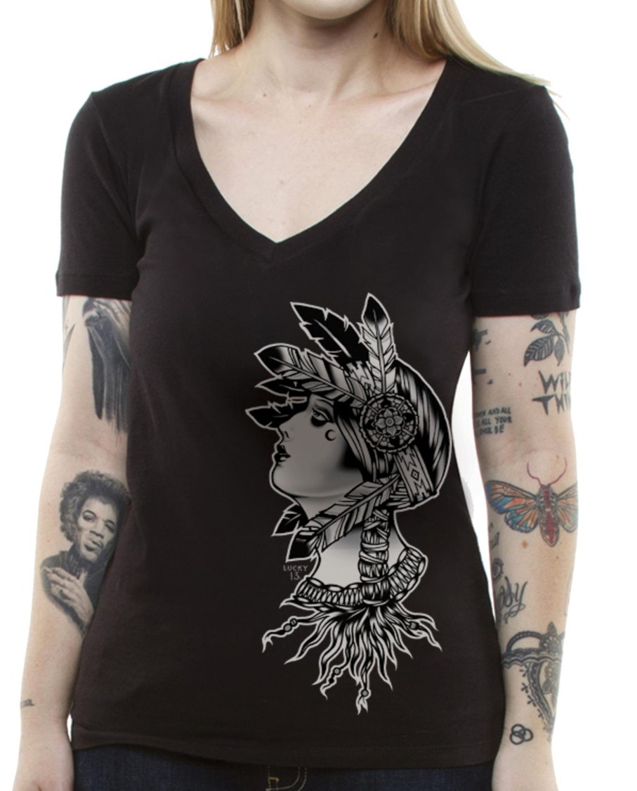 Womens Lucky 13 | The Pluma Deep V-Neck Tee