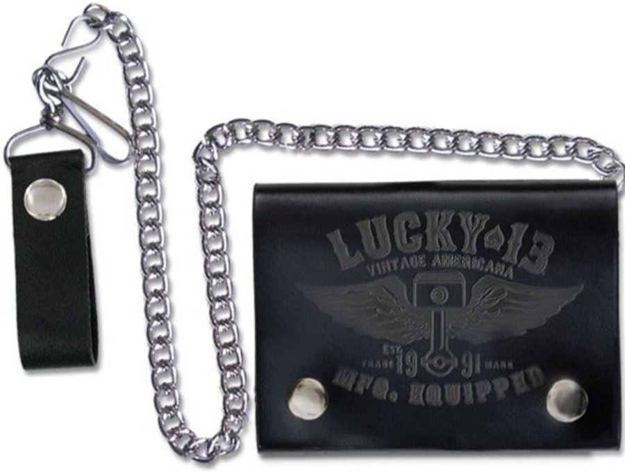 Accessories Lucky 13 | Lucky-13 Winged Piston Embossed Tri-Fold Wallet