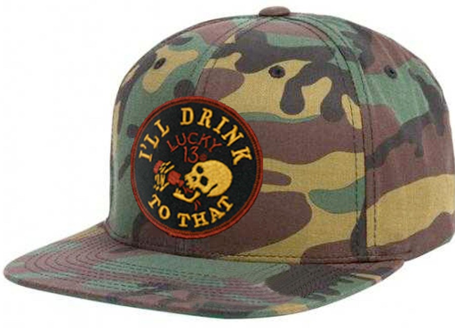 Accessories Lucky 13 | I'Ll Drink To That Flat Bill Snap Back Cap - Camouflage