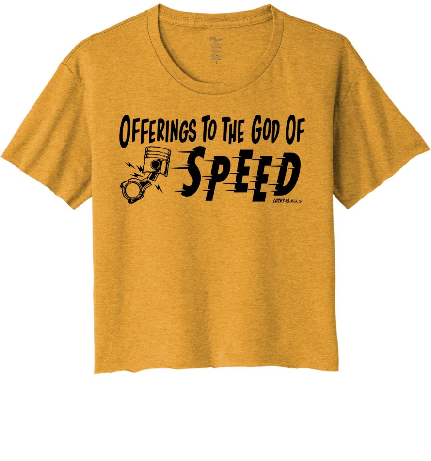 Womens Lucky 13 | Offerings To The God Of Speed Women'S Crop Top Tee - Gold