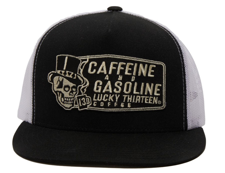 Coffee Lucky 13 | Caffeine And Gasoline Trucker Cap - Black/ White **New**