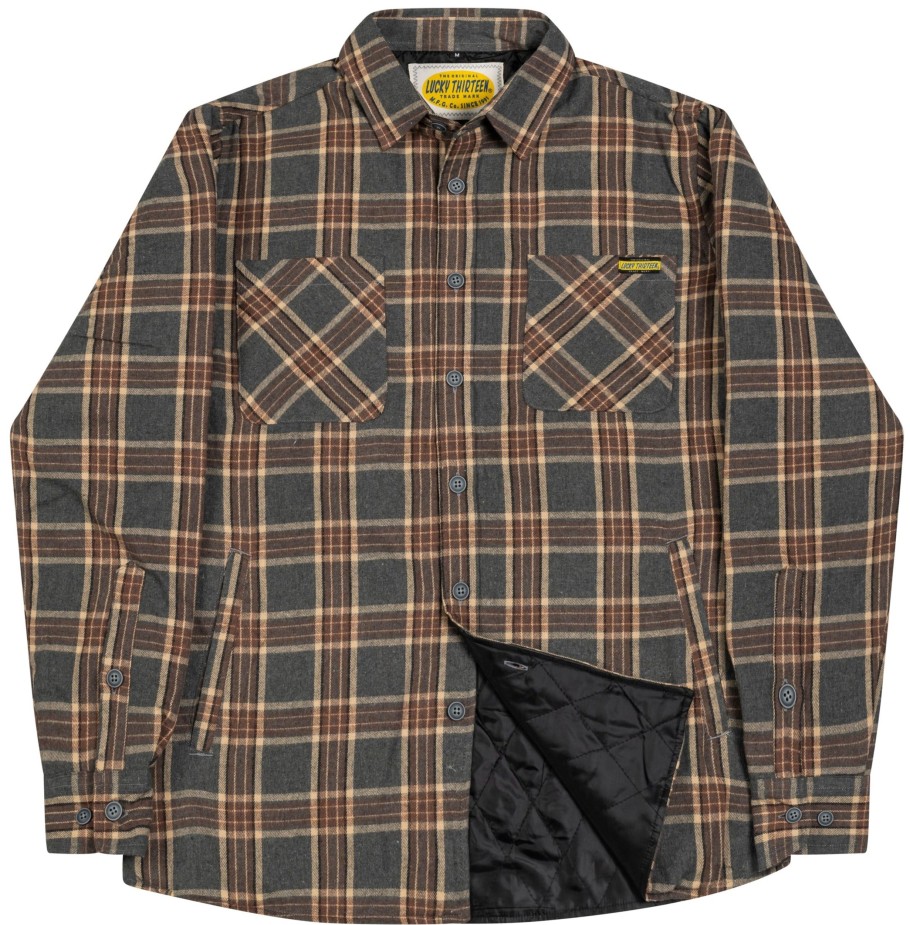 Mens Lucky 13 | Nashville Quilted Lined Midweight Flannel - Grey/Mustard