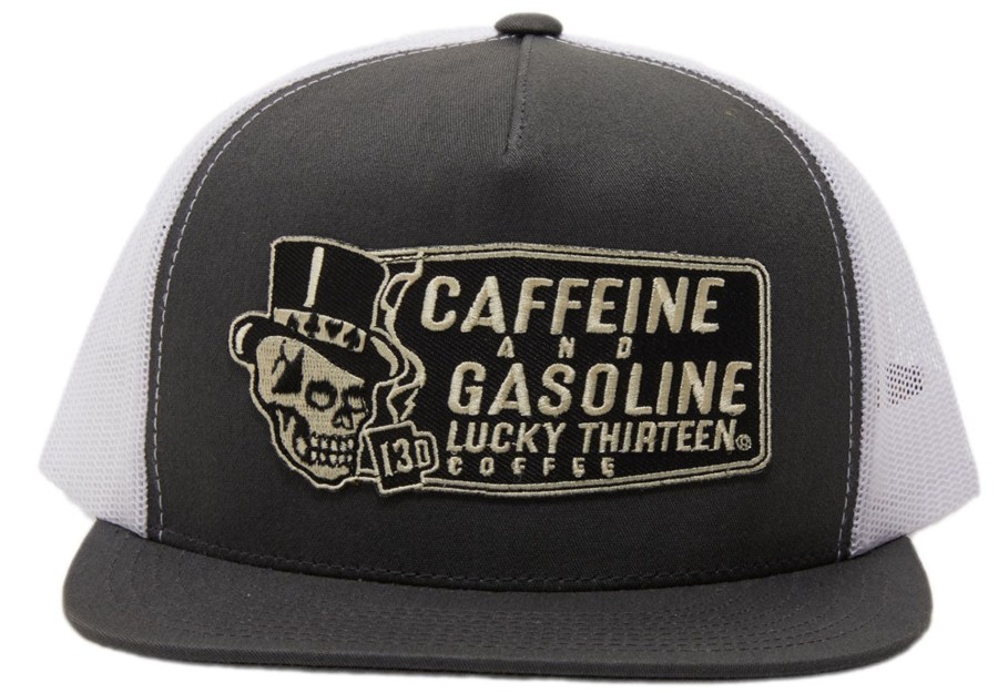 Coffee Lucky 13 | Caffeine And Gasoline Trucker Cap - Charcoal/White **New**