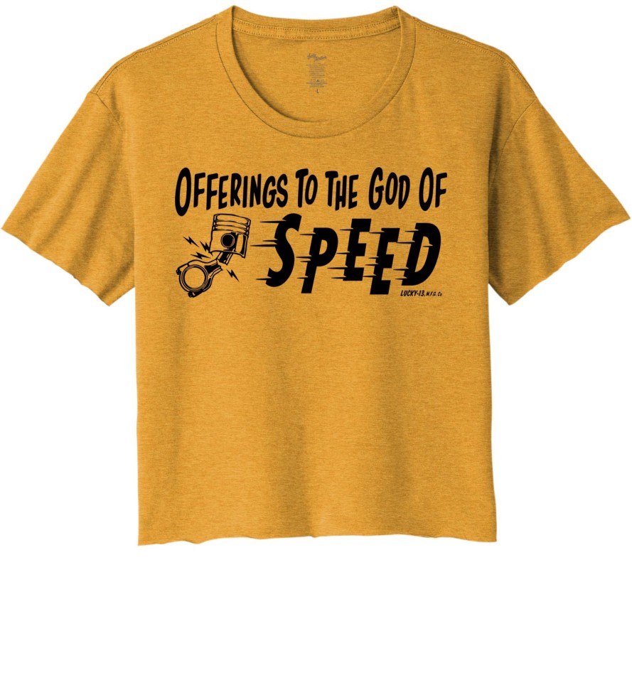 Womens Lucky 13 | Offerings To The God Of Speed Women'S Crop Top Tee - Gold