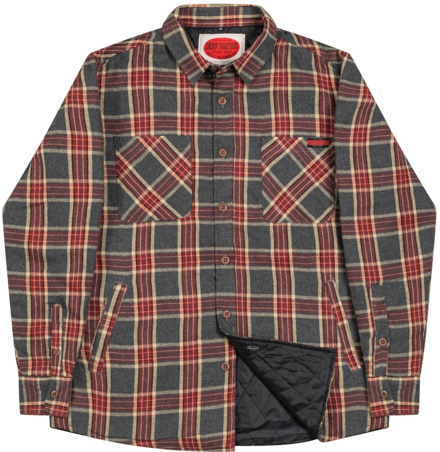 Mens Lucky 13 | Riverside Quilted Lined Midweight Flannel - Red/Grey