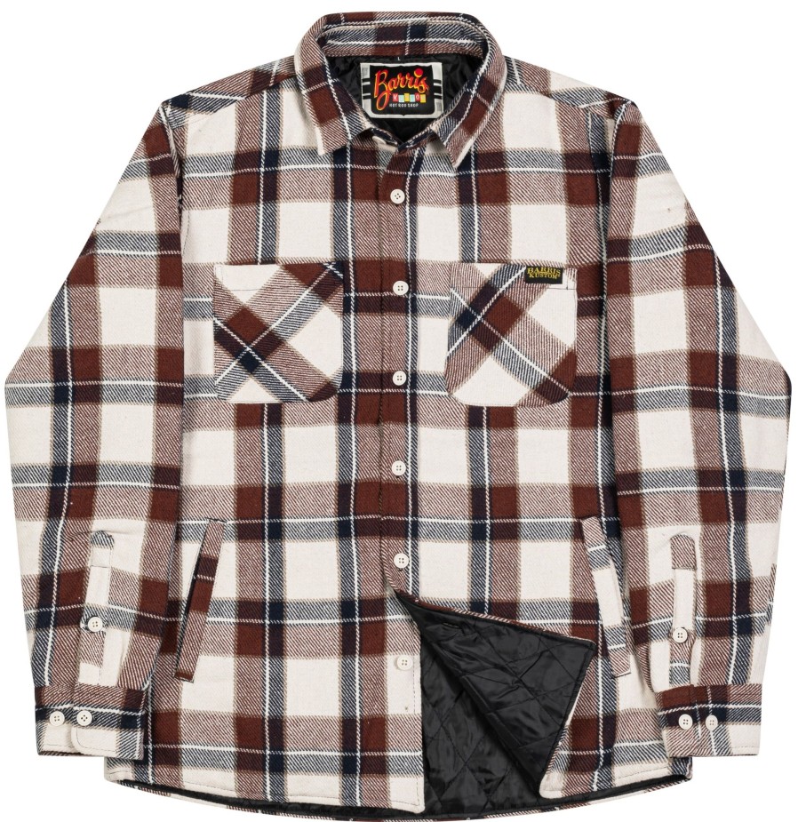 Mens Lucky 13 | The Panel Quilted Lined Flannel Shacket - Cream/Burgundy