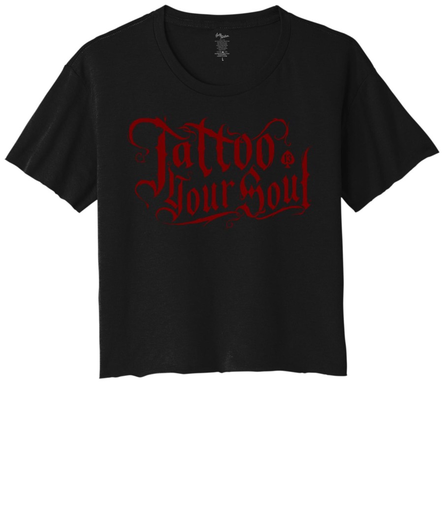 Womens Lucky 13 | Tattoo Your Soul Women'S Crop Top Tee - Black Red