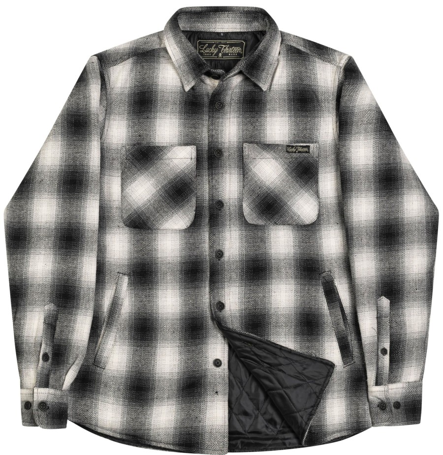 Mens Lucky 13 | Bristol Quilted Lined Flannel Shacket - Black/Grey