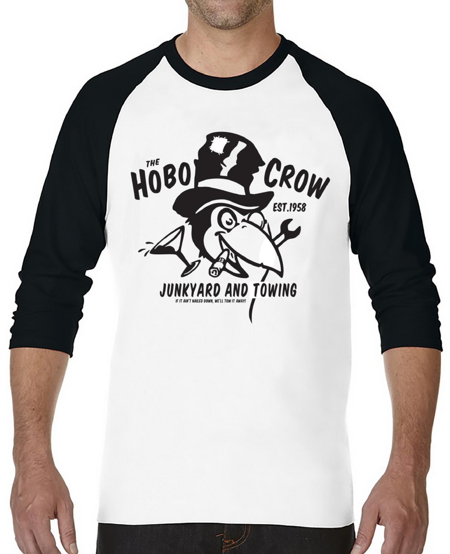 Mens Lucky 13 | Hobo Crow Raglan Tee - White/Black