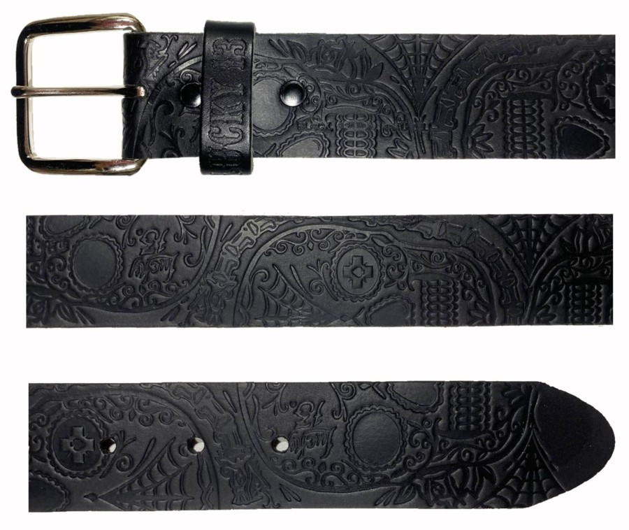 Accessories Lucky 13 | The Dead Skull Embossed Leather Belt - Black