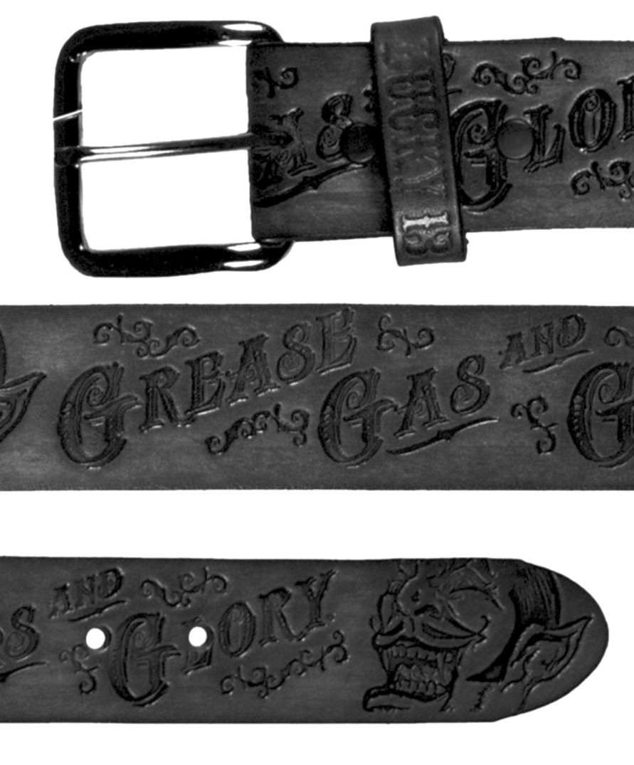 Accessories Lucky 13 | The Grease, Gas & Glory Embossed Leather Belt - Black