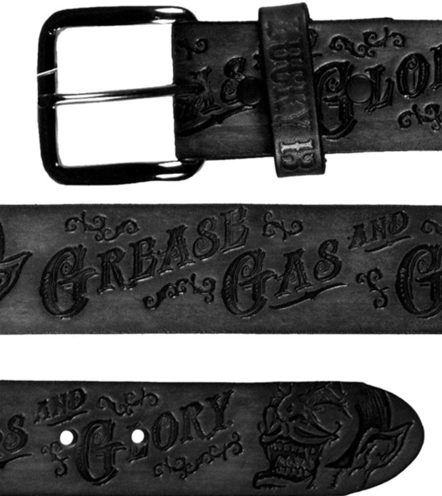 Accessories Lucky 13 | The Grease, Gas & Glory Embossed Leather Belt - Black