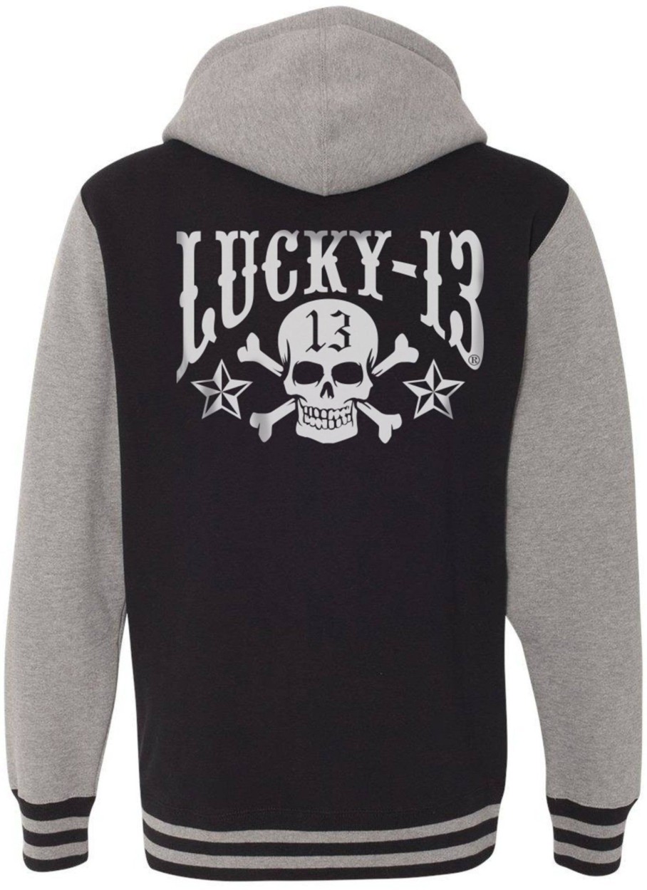 Mens Lucky 13 | The Skull Stars Hooligan Full-Zip Unisex Hooded Sweatshirt - Black/Gunmetal Heather