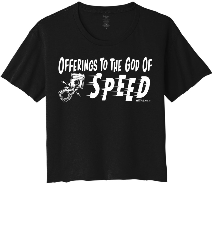 Womens Lucky 13 | Offerings To The God Of Speed Women'S Crop Top Tee - Black