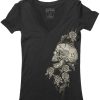 Womens Lucky 13 | The Skull Rose V-Neck Tee