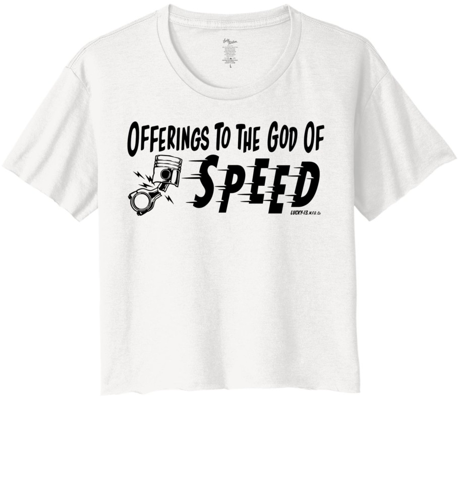 Womens Lucky 13 | Offerings To The God Of Speed Women'S Crop Top Tee - White