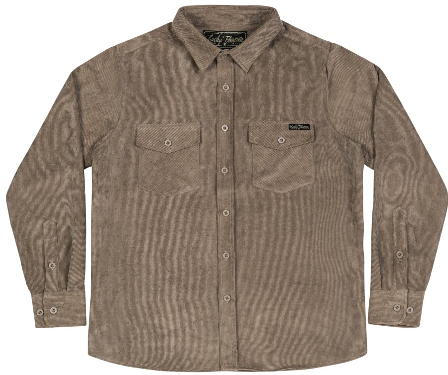 Mens Lucky 13 | The Junior Sueded Corduroy Button Up Shirt - Khaki