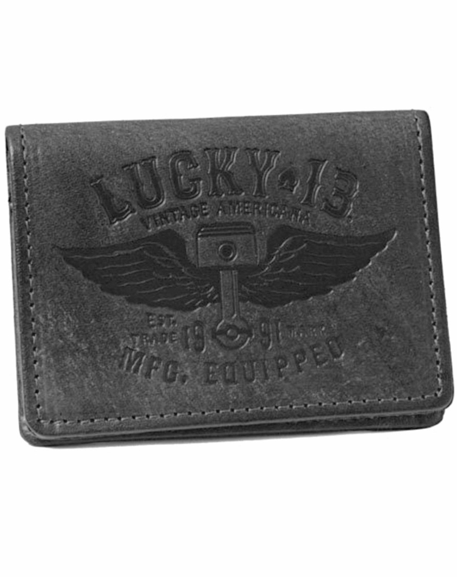 Accessories Lucky 13 | The Winged Piston Leather Card Holder Wallet - Black - A Lucky13.Com Exclusive Item!