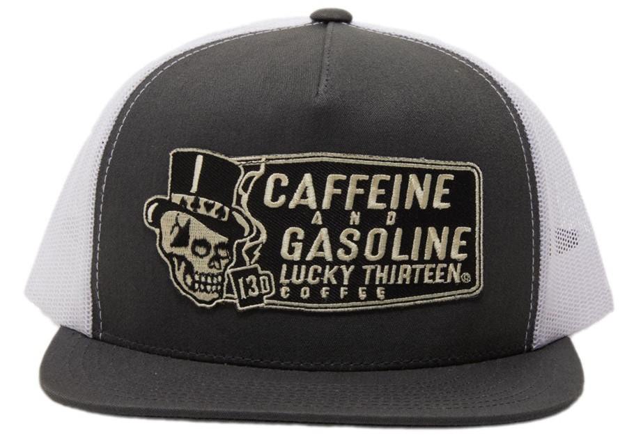 Accessories Lucky 13 | Caffeine And Gasoline Trucker Cap - Charcoal/White **New**