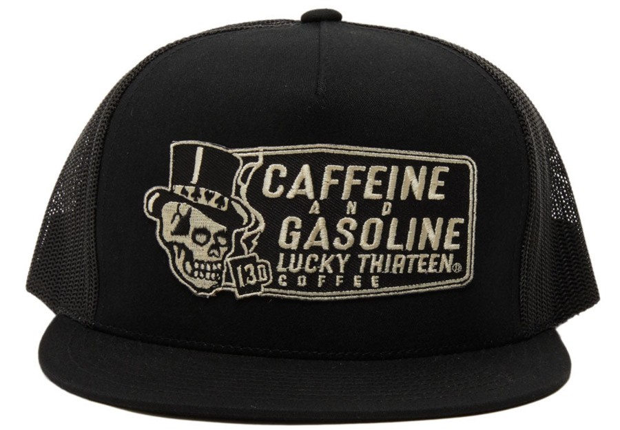 Coffee Lucky 13 | Caffeine And Gasoline Trucker Cap - Black **New**