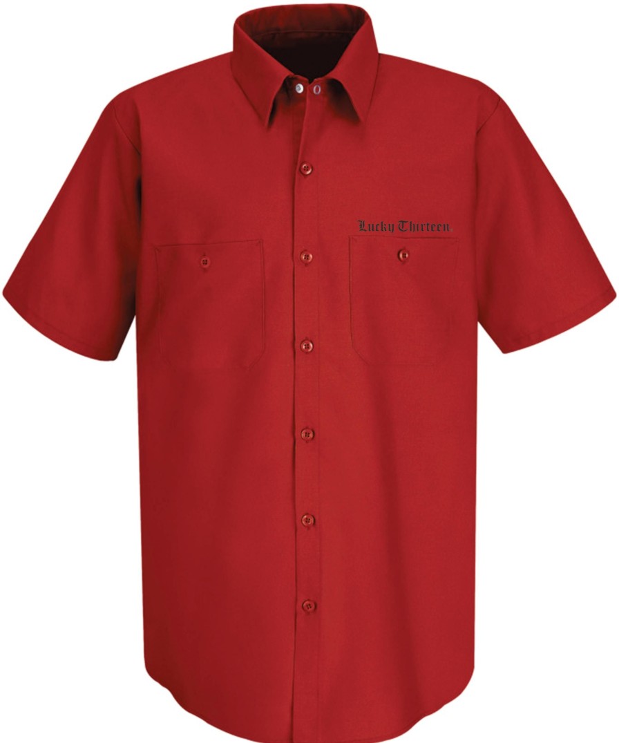 Mens Lucky 13 | The Winged Skully Work Shirt - Red