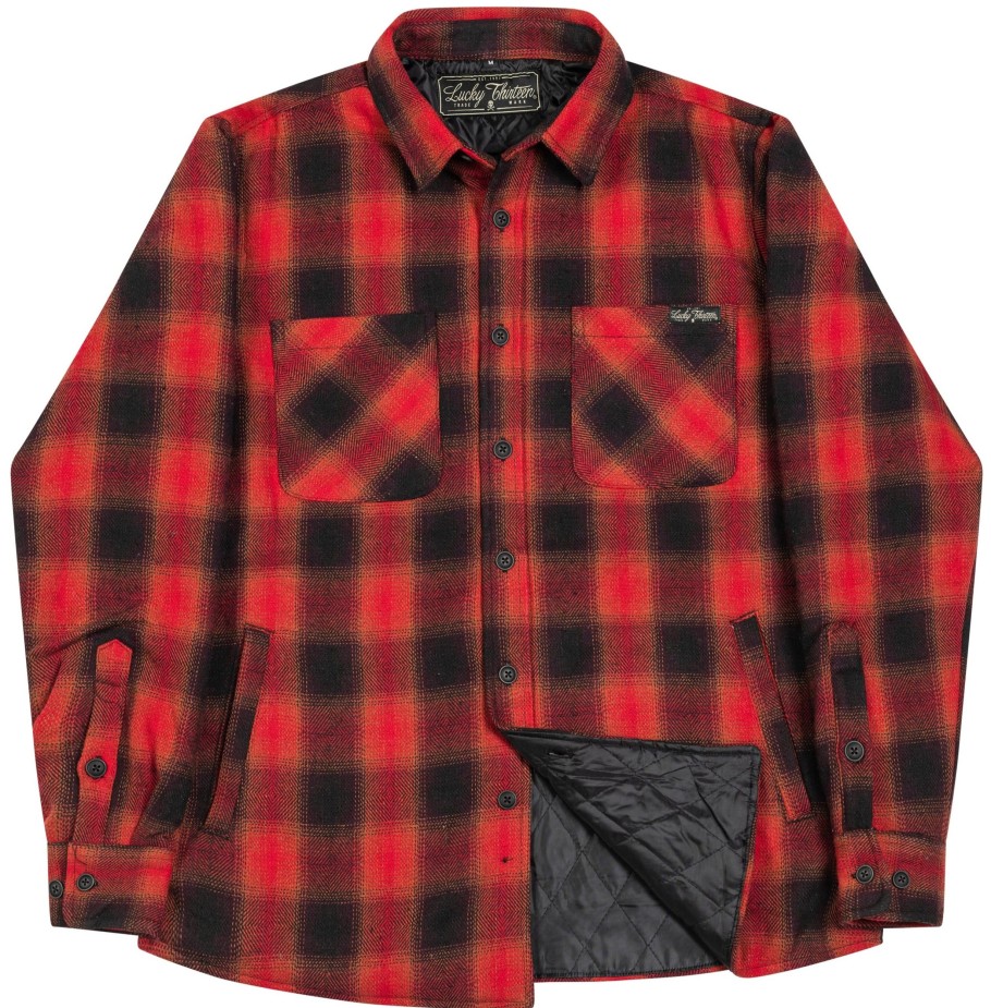 Mens Lucky 13 | Outlaw Quilted Lined Flannel Shacket - Red/Black