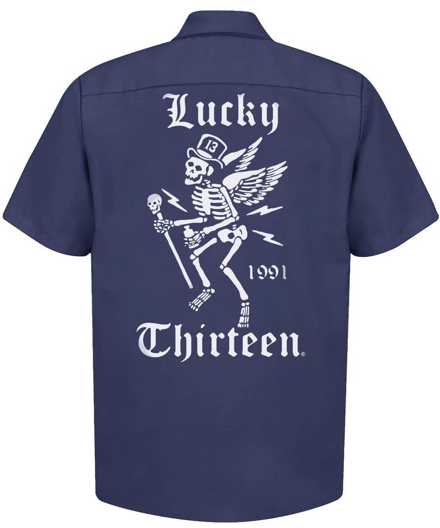 Mens Lucky 13 | Winged Skully Work Shirt - Navy