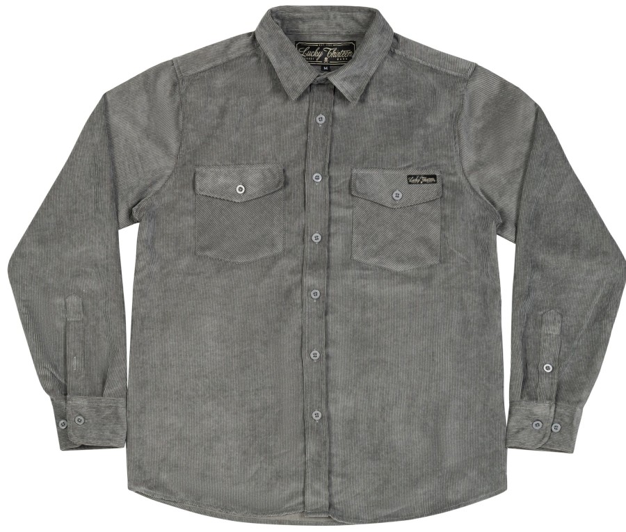 Mens Lucky 13 | The Junior Sueded Corduroy Button Up Shirt - Charcoal