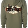 Mens Lucky 13 | Skull Bobber Heavyweight Full Zip Hooded Sweatshirt - Army Green