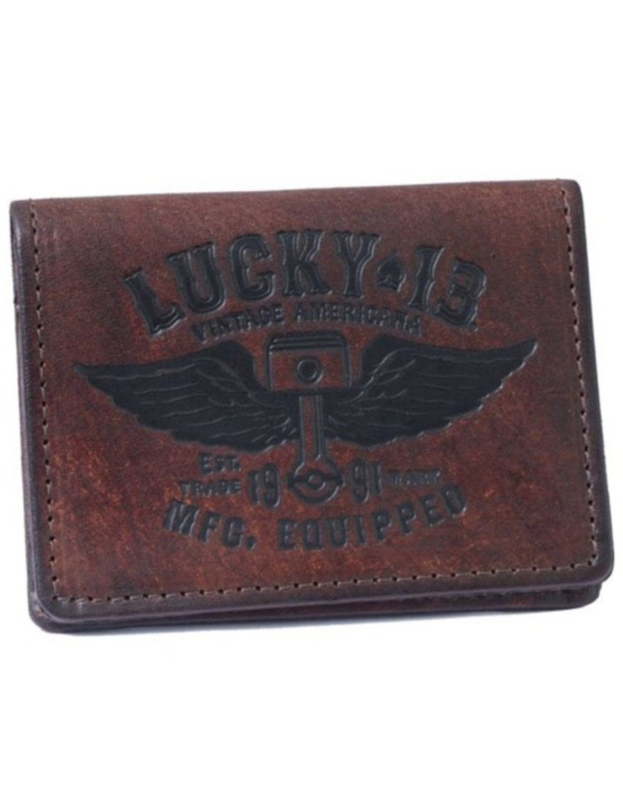 Accessories Lucky 13 | The Winged Piston Leather Card Holder Wallet - Antiqued Brown