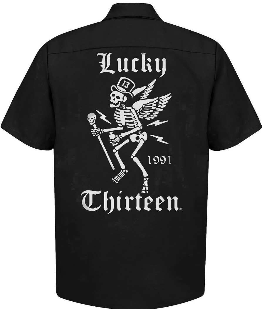 Mens Lucky 13 | The Winged Skully Work Shirt - Black