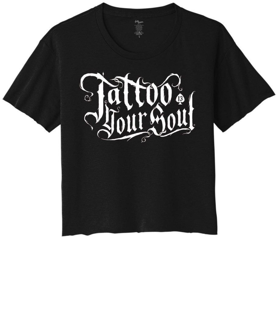 Womens Lucky 13 | Tattoo Your Soul Women'S Crop Top Tee - Black/White