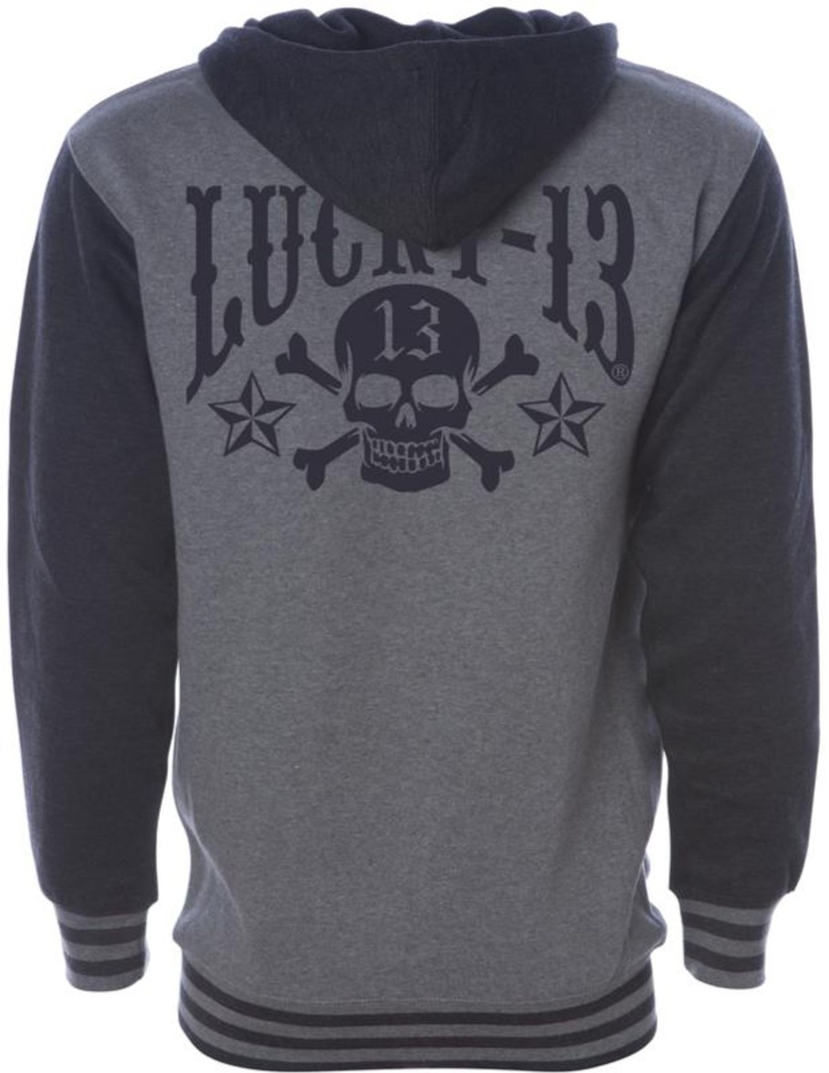 Mens Lucky 13 | Skull Stars Hooligan Full-Zip Uni-Sex Hooded Sweatshirt -Gunmetal Heather/Charcoal Heather