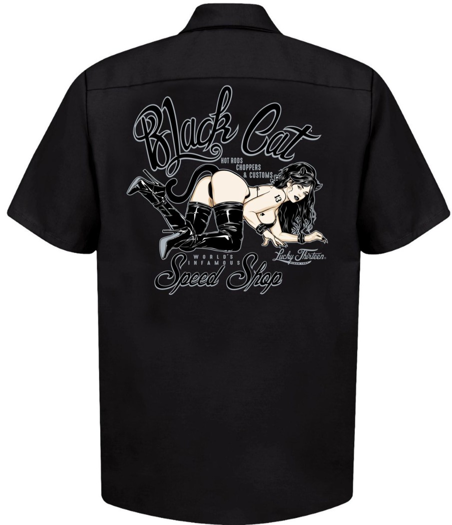 Mens Lucky 13 | The Black Cat Speed Shop Work Shirt