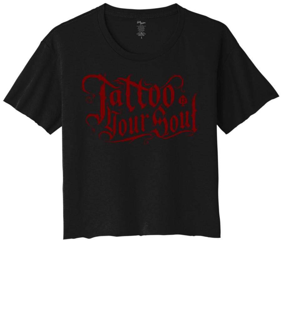 Womens Lucky 13 | Tattoo Your Soul Women'S Crop Top Tee - Black Red