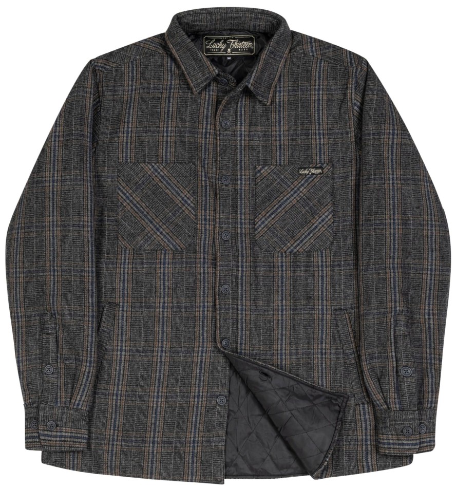 Mens Lucky 13 | The Brando Lined Flannel Shirt-Jacket - Grey/Navy/Brown