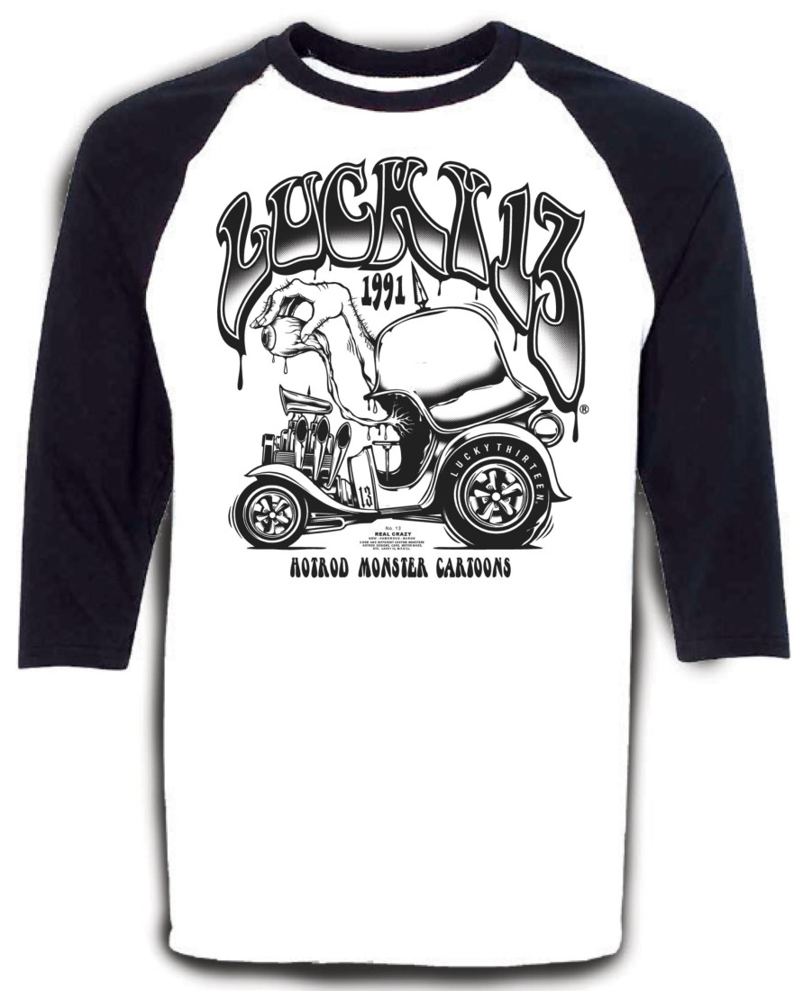 Mens Lucky 13 | The Humorous 3/4 Sleeve Raglan Tee - Black/White